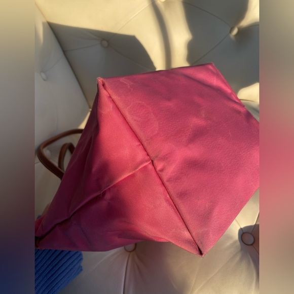 Longchamp Le Pliage Original Medium Tote Hot Pink Magenta Nylon Brown Leather - Picture 5 of 16